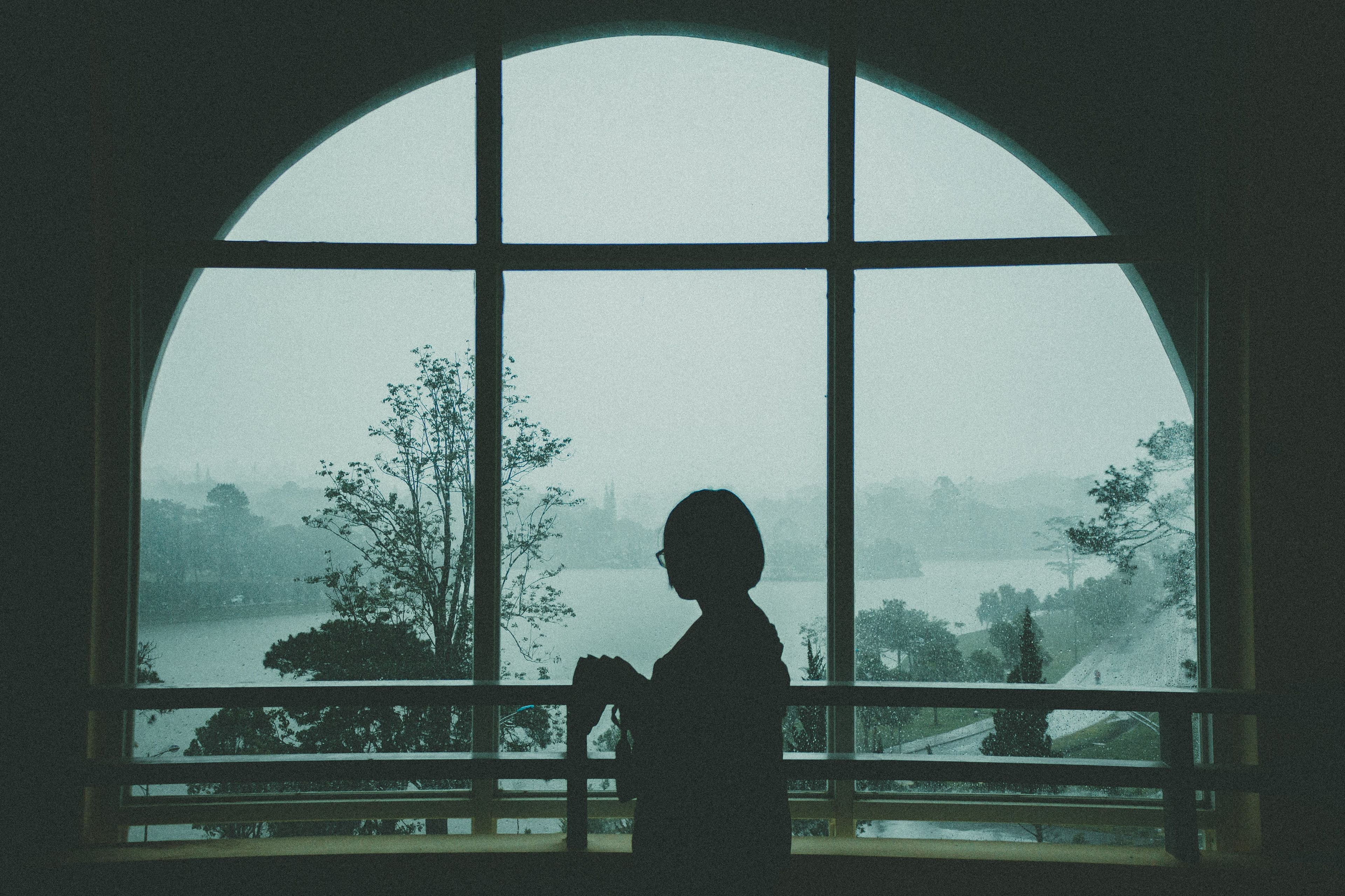 Quiet window overlooking misty hills
